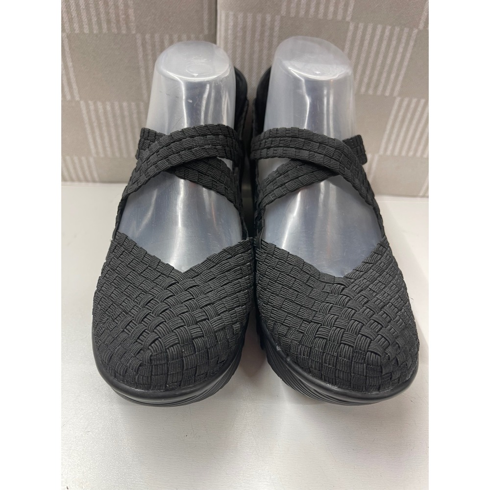 Bernie Mev Lulia Black Woven Elastic Wedge Mary Jane Pumps Size 41